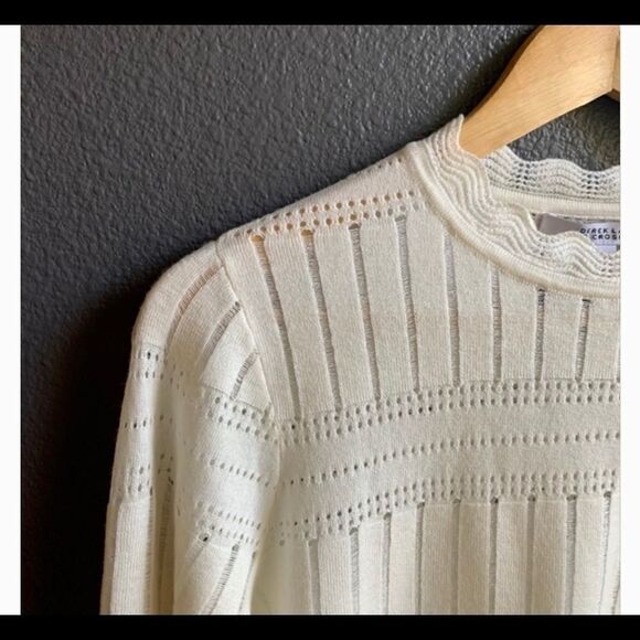 Derek Lam 10 Crosby Ivory Wool Blend Scalloped Neck Lightweight Sweater Sz S - Picture 5 of 13